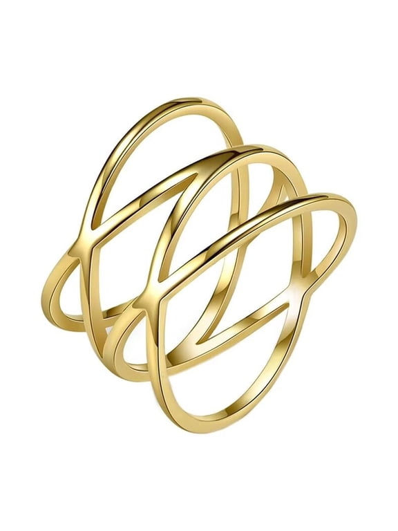 Women's Stainless Steel Hip Hop Hollow Out Cross Plain Statement Ring Gold Size 9