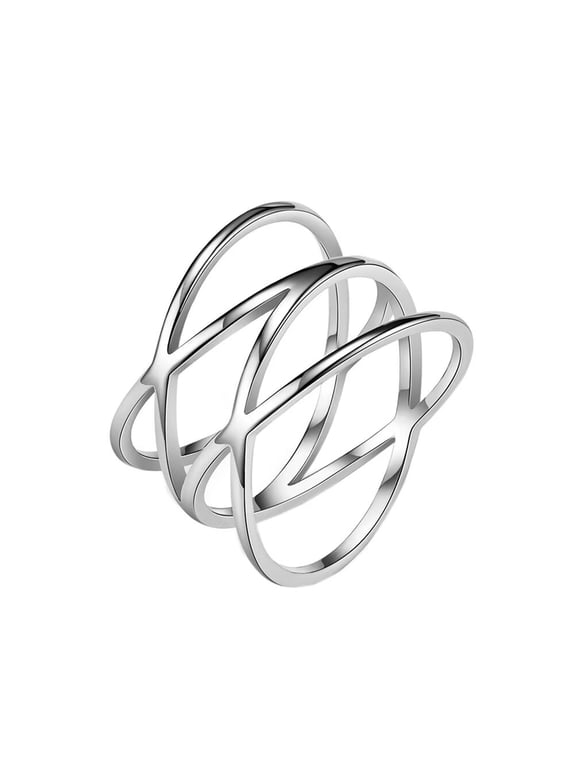 Women's Stainless Steel Hip Hop Hollow Out Cross Plain Statement Ring Silver Size 8