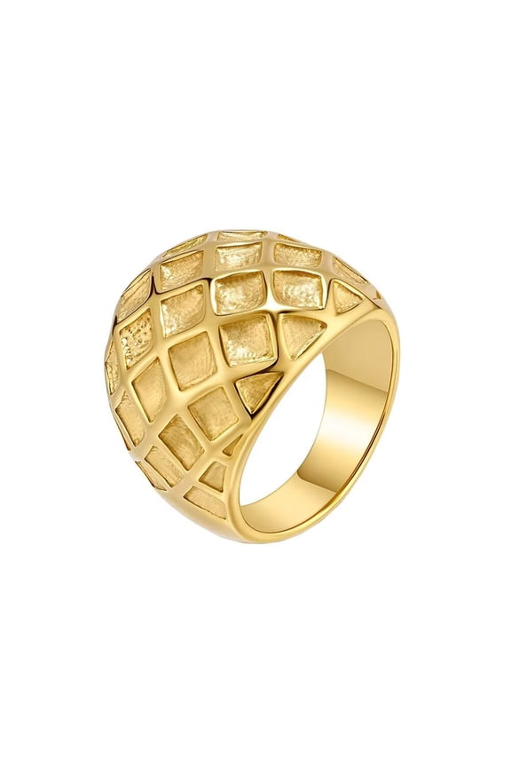 Women's Stainless Steel Honeycomb Pattern Personalization Ring Gold Size 10