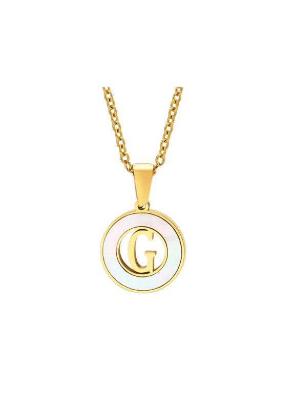 Women's Stainless Steel Initial Letter Necklace Round Shell Jewelry Accessories G