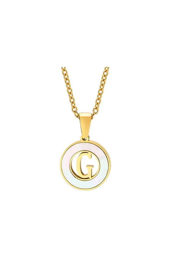 Women's Stainless Steel Initial Letter Necklace Round Shell Jewelry Accessories G