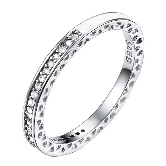 PAURO Women's Stainless Steel Love Ring 2MM Thin Stacking Rings Half Enamel Half Cubic Zirconia Wedding Band White Enamel Size 6