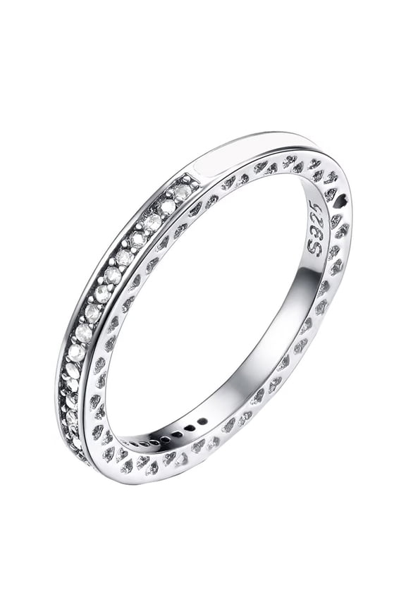 Women's Stainless Steel Love Ring 2MM Thin Stacking Rings Half Enamel Half Cubic Zirconia Wedding Band White Enamel Size 6