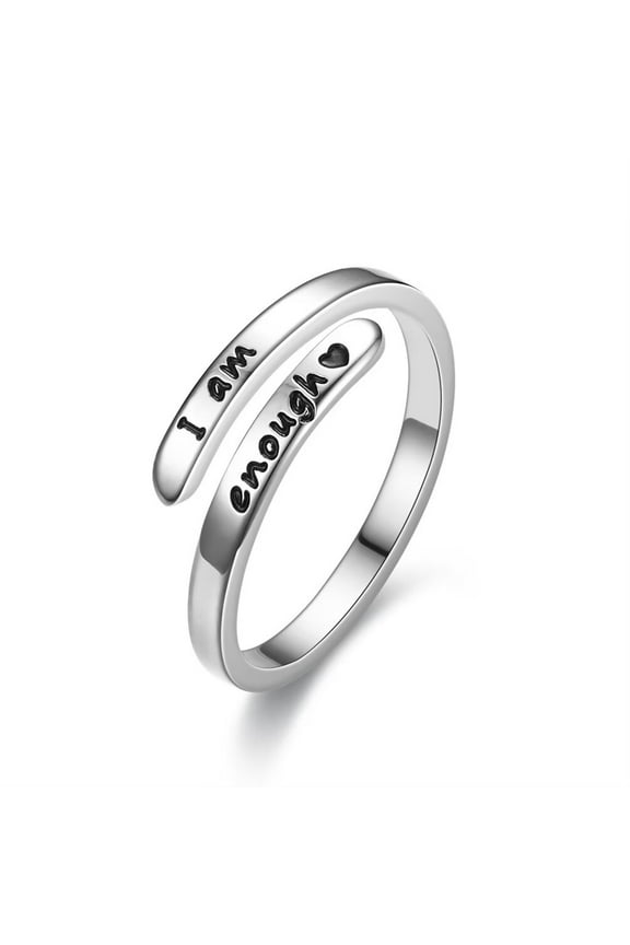 Women's Stainless Steel Minimalist Adjustable Open Band Ring I am enough