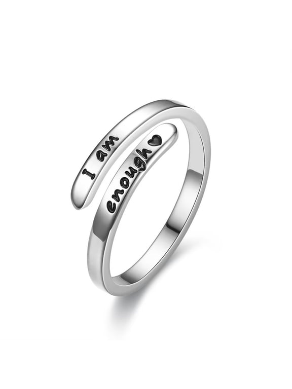 Women's Stainless Steel Minimalist Adjustable Open Band Ring I am enough