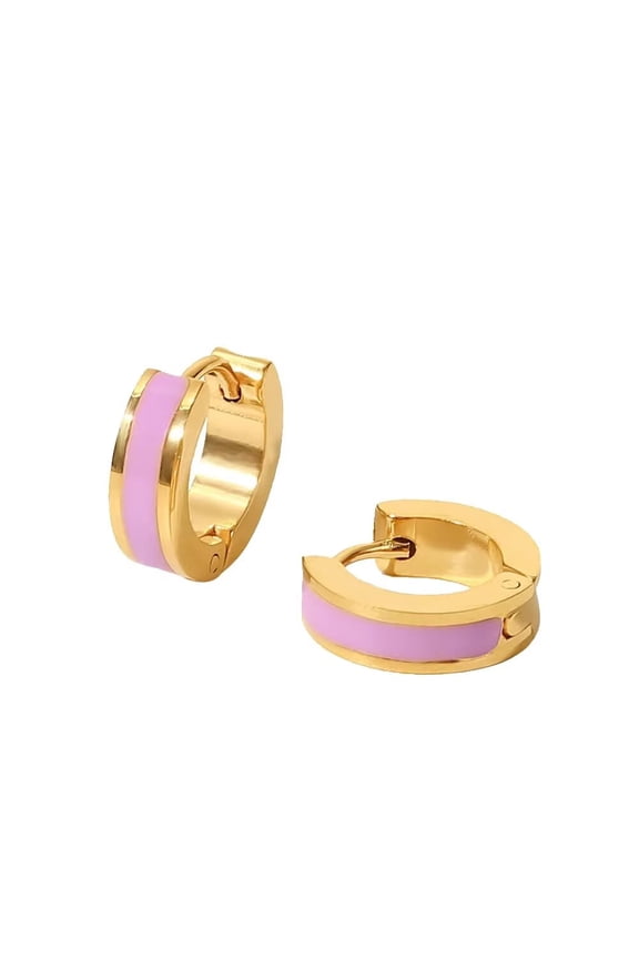 Women's Stainless Steel Minimalist Gold Plated Hoop Earrings Enamel Huggie Earrings Pink