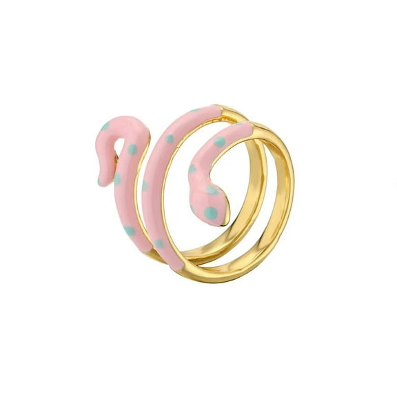 PAURO Women's Stainless Steel Opening Adjustable Snake Ring Jewelry Animal Lover Pink