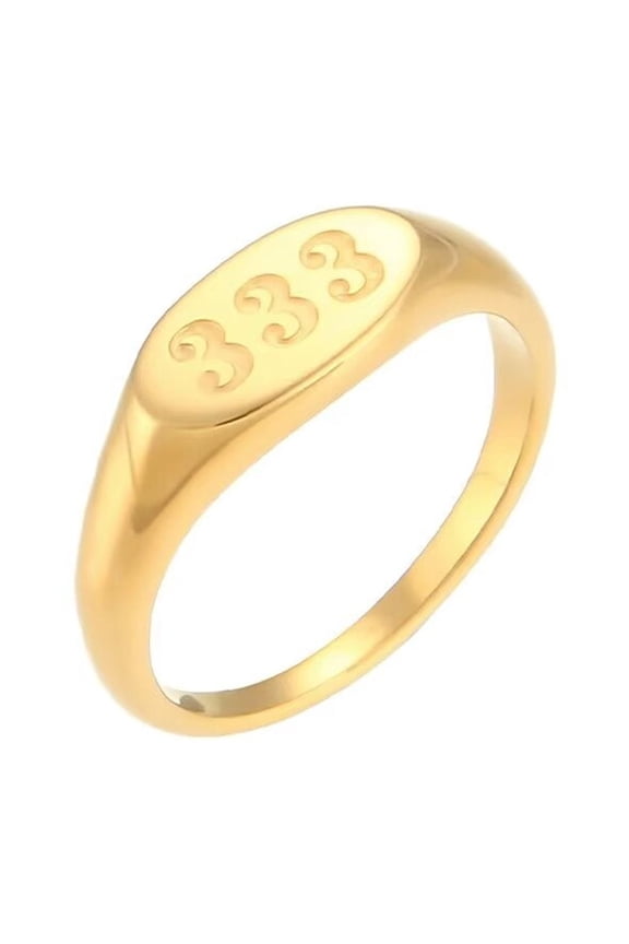 Women's Stainless Steel Oval Angel Number Rings 333 Numerology Jewelry Gold Size 8