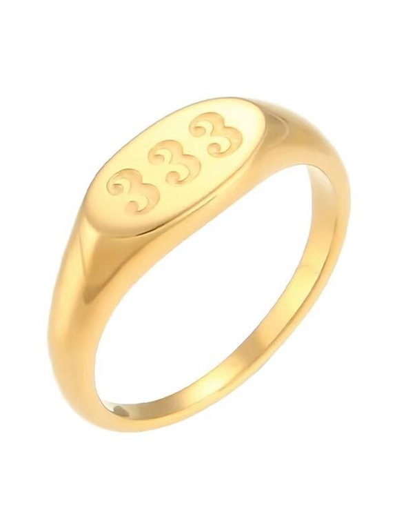 Women's Stainless Steel Oval Angel Number Rings 333 Numerology Jewelry Gold Size 8