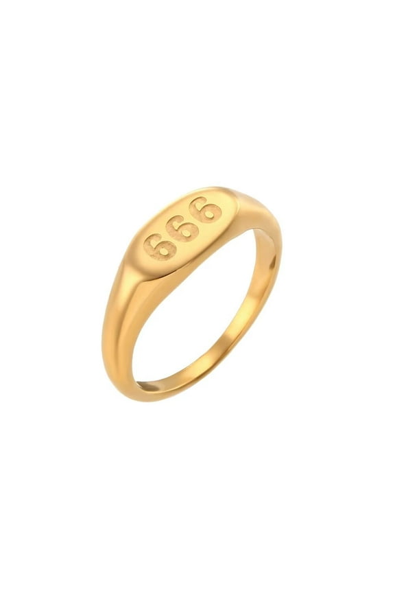 Women's Stainless Steel Oval Angel Number Rings 666 Numerology Jewelry Gold Size 8