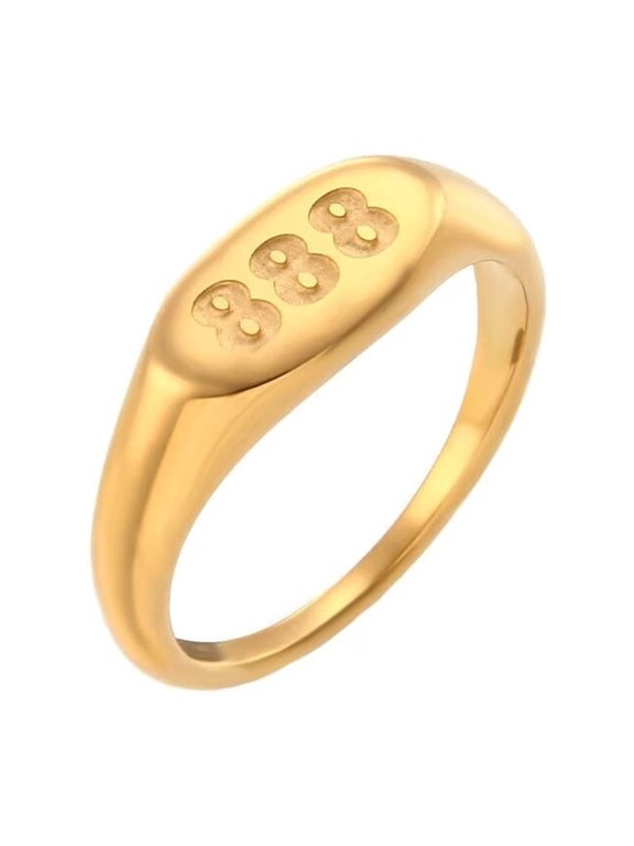 Women's Stainless Steel Oval Angel Number Rings 888 Numerology Jewelry Gold Size 6