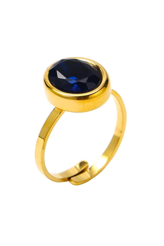 Women's Stainless Steel Oval Dark Blue Stone Signet Ring Opening Adjustable Promise Statement Ring