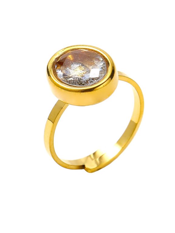 Women's Stainless Steel Oval White Stone Signet Ring Opening Adjustable Promise Statement Ring