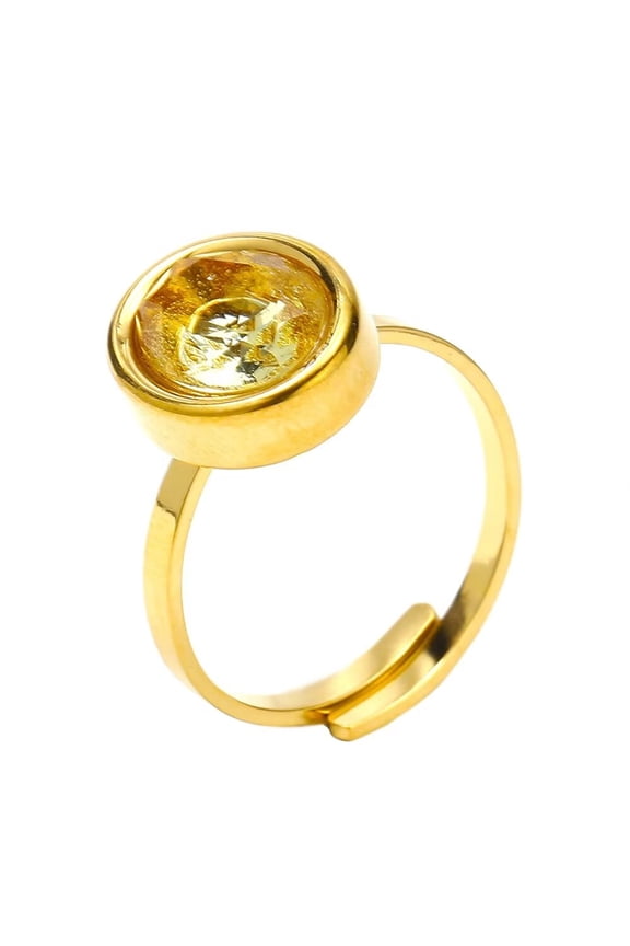 Women's Stainless Steel Oval Yellow Stone Signet Ring Opening Adjustable Promise Statement Ring