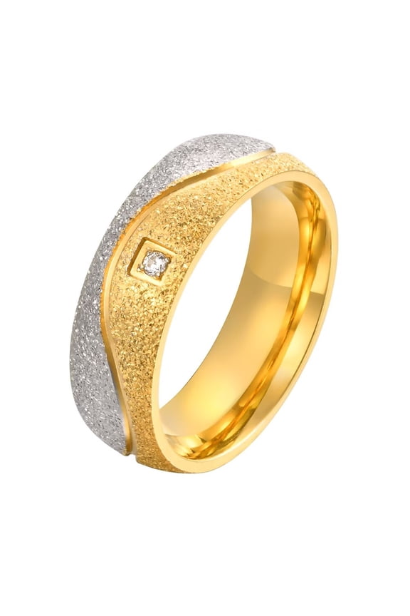 Women's Stainless Steel Ring Zirconia Statement Rings with Sand Finish 6mm Lightweight Comfortable Rings Gold Size 5