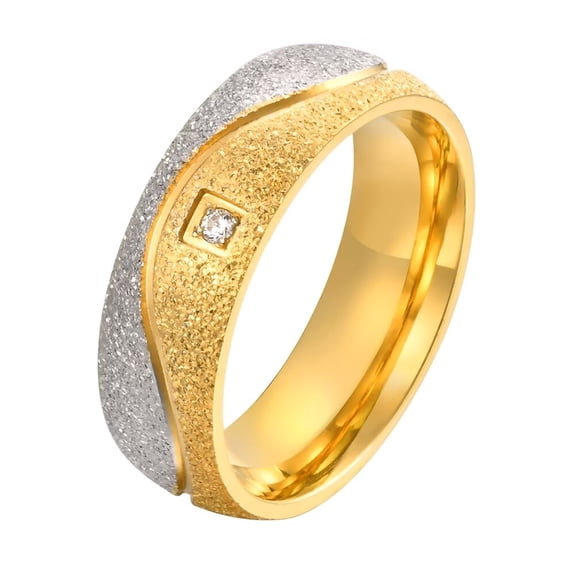 PAURO Women's Stainless Steel Ring Zirconia Statement Rings with Sand Finish 6mm Lightweight Comfortable Rings Gold Size 6