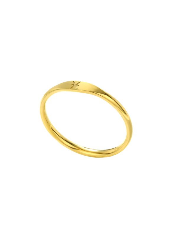 Women's Stainless Steel Signet 12 Constellation Ring Horoscope Zodiac Sign Statement Wedding Band Gold Pisces Size 7