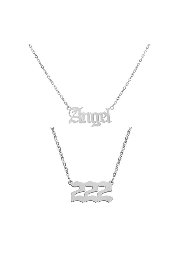 Women's Stainless Steel Stacking Angel Numbers Double Layered Necklace 222 Pendant Chain Choker Numerology Jewelry Silver
