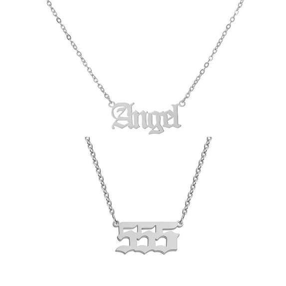 PAURO Women's Stainless Steel Stacking Angel Numbers Double Layered Necklace 555 Pendant Chain Choker Numerology Jewelry Silver