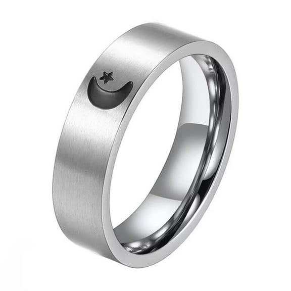 PAURO Women's Stainless Steel Star & Moon Couple Ring Brushed Matte Finish Wedding Band Silver Size 10