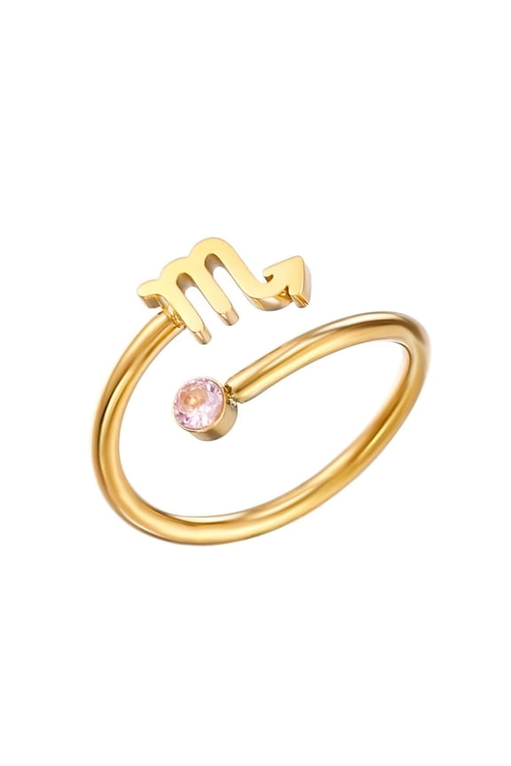 Women's Stainless Steel Zodiac Sign Ring with Zirconia Adjutable Birthstone Jewelry Scorpio