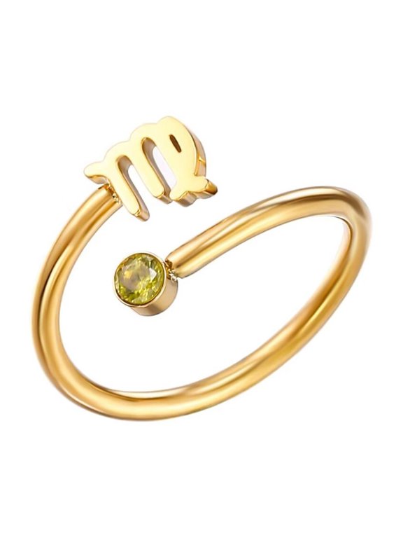 Women's Stainless Steel Zodiac Sign Ring with Zirconia Adjutable Birthstone Jewelry Virgo