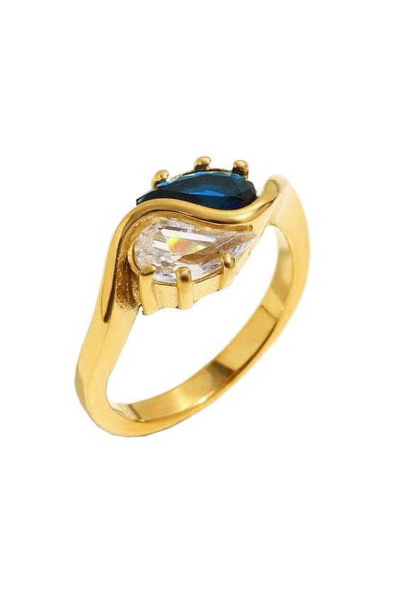 Women's Tai Chi Signet Ring Double Stone Green & White Cut Wedding Eternity Unique Cubic Zirconia Statement Ring Gold Size 6