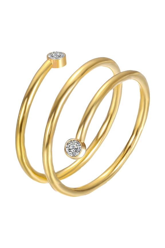 Wrap Rings for Women Stainless Steel Bypass Multilayer Stacking Cubic Zirconia Size 5 Silver Gold Plated Statement Dainty Simple Line Promise Jewelry Gold Size 7