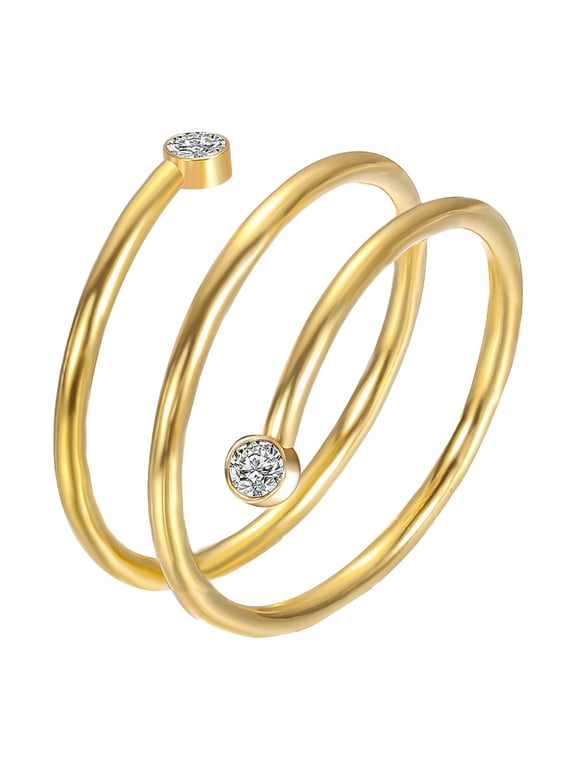 Wrap Rings for Women Stainless Steel Bypass Multilayer Stacking Cubic Zirconia Size 5 Silver Gold Plated Statement Dainty Simple Line Promise Jewelry Gold Size 7