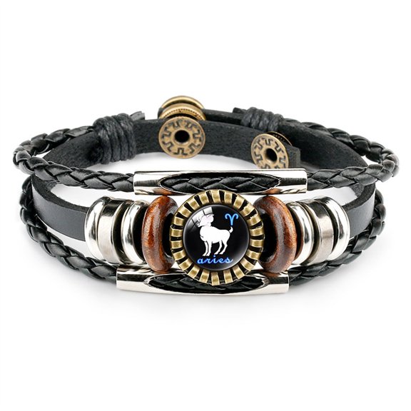 PAURO Zodiac Bracelet for Women Men 12 Constellation Beaded Stainless Steel Gold Plated Matching Couple Astrology Horoscope Personalized Gift Jewelry Aries