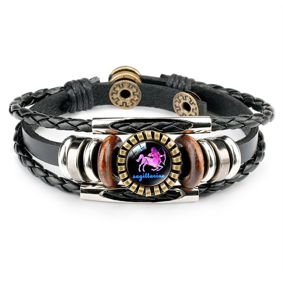 PAURO Zodiac Bracelet for Women Men 12 Constellation Beaded Stainless Steel Gold Plated Matching Couple Astrology Horoscope Personalized Gift Jewelry Sagittarius