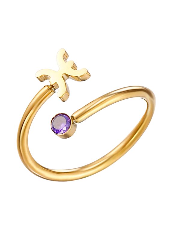 Zodiac Constellation Rings for Women Sign Cute Open Adjustable Cubic Zirconia Horoscope Stainless Steel Personalized Statement Sagittarius Jewelry Pisces