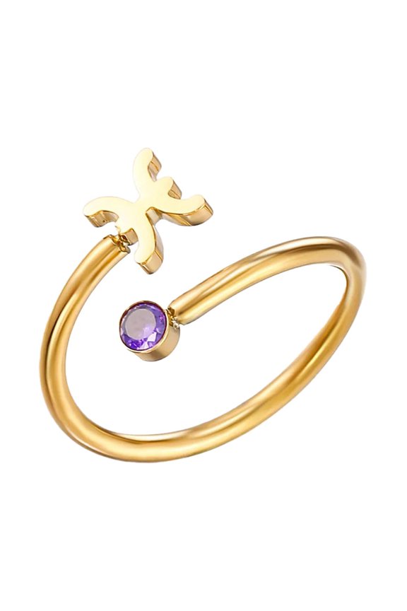 Zodiac Constellation Rings for Women Sign Cute Open Adjustable Cubic Zirconia Horoscope Stainless Steel Personalized Statement Sagittarius Jewelry Pisces