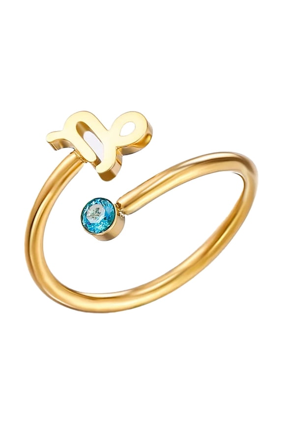 Zodiac Constellation Rings for Women Sign Cute Open Adjustable Cubic Zirconia Horoscope Stainless Steel Personalized Statement Sagittarius Jewelry Capricorn