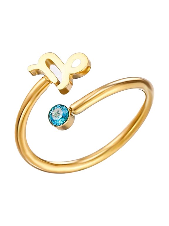 Zodiac Constellation Rings for Women Sign Cute Open Adjustable Cubic Zirconia Horoscope Stainless Steel Personalized Statement Sagittarius Jewelry Capricorn