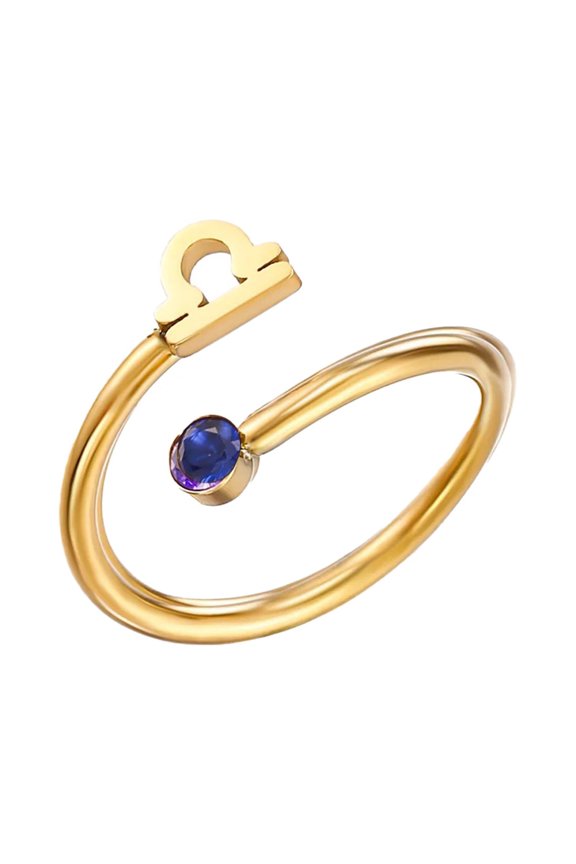 Zodiac Constellation Rings for Women Sign Cute Open Adjustable Cubic Zirconia Horoscope Stainless Steel Personalized Statement Sagittarius Jewelry Libra