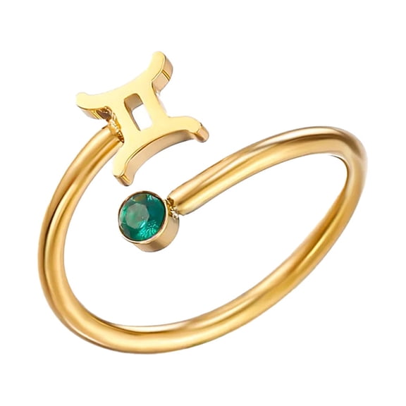 PAURO Zodiac Constellation Rings for Women Sign Cute Open Adjustable Cubic Zirconia Horoscope Stainless Steel Personalized Statement Sagittarius Jewelry Gemini