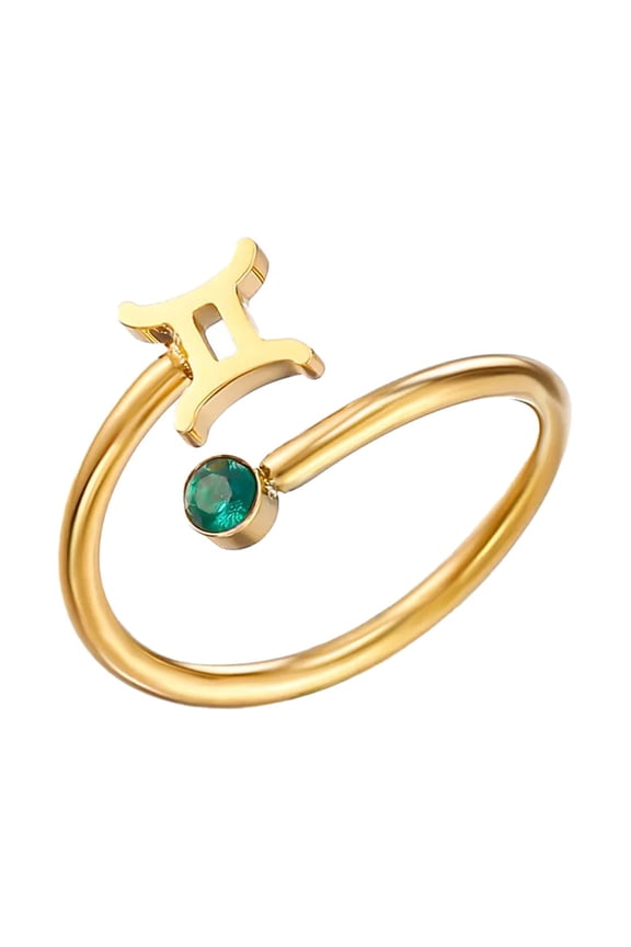 Zodiac Constellation Rings for Women Sign Cute Open Adjustable Cubic Zirconia Horoscope Stainless Steel Personalized Statement Sagittarius Jewelry Gemini