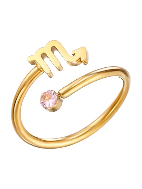 Zodiac Constellation Rings for Women Sign Cute Open Adjustable Cubic Zirconia Horoscope Stainless Steel Personalized Statement Jewelry Scorpio