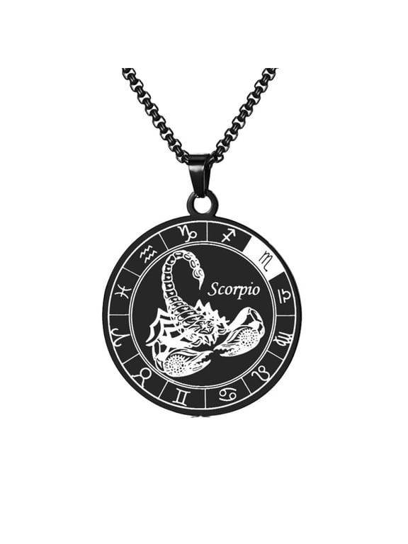 PAURO Zodiac Necklaces for Men Stainless Steel Circular Pendant Astrology Circle Simple Chain Amulet Meaningful Cool Horoscope Personalized Statement Gift Jewelry Black Scorpio