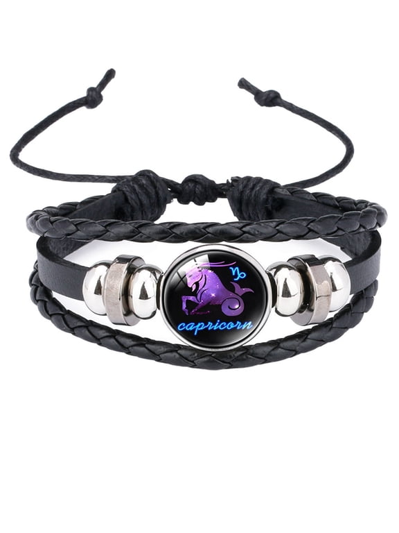Zodiac Sign Bracelets for Men Women Couples Black Multi - layered Stainless Steel Horoscope Gifts Simple Punk Constellation Braided Wrist Adjustable Jewelry 1 Capricorn