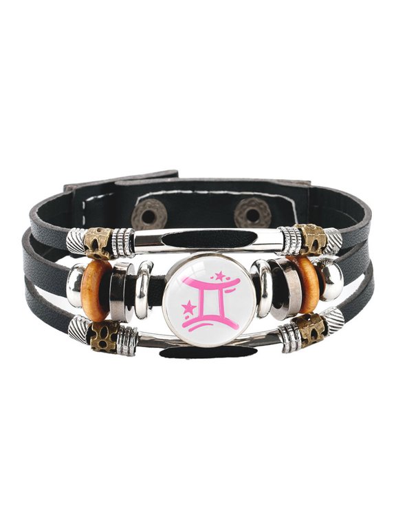 Zodiac Sign Bracelets for Men Women Couples Multi - layered Stainless Steel Horoscope Simple Punk Constellation Braided Wrist Statement Jewelry Gemini