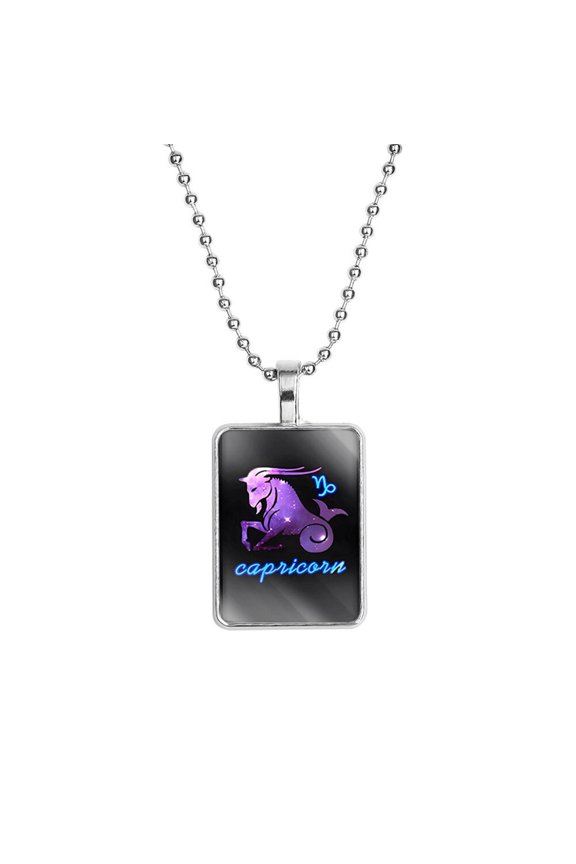 Zodiac Sign Necklace for Men Women Couples Square Astrology Celestial Constellation Horoscope Spirit Pendant Bead Chain Black Stainless Steel Simple Jewelry Capricorn