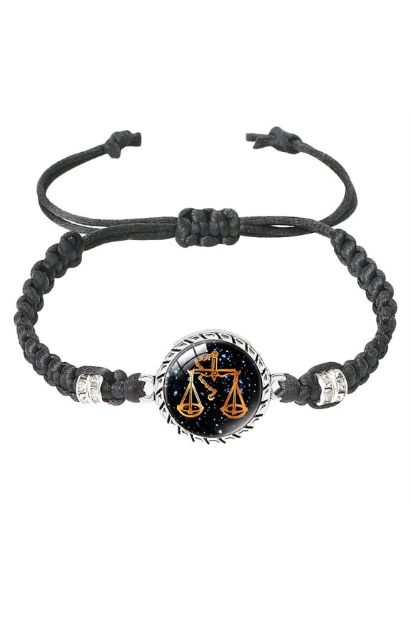 Zodiac Signs Spirit Bracelets for Women Men Couples Handmade Woven Rope Adjustable Bangles Wristband Constellation Sign Horoscope Red Black Jewelry Black Libra