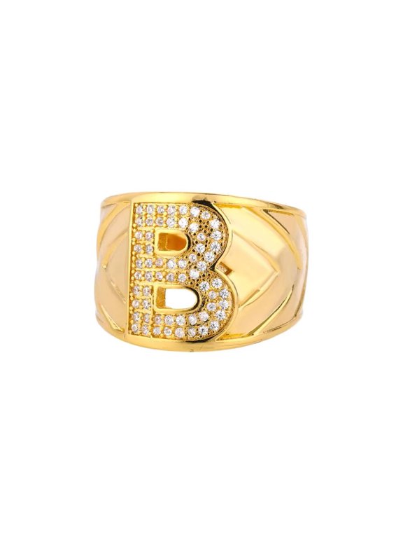 Initial Rings for Women Gold Plated Open Adjustable Cubic Zirconia Cute Name Stainless Steel Charm Statement Dainty Capital Monogram Jewelry Letter B