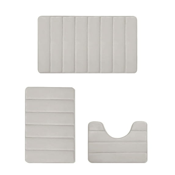 PAVEOS Bath Rugs on Clearance Memory Foam Bath Mat Set Bathroom Rugs for 3 Pcs Toilet Mats Universal Soft Comfortable Water Absorption Non-slip Thick Machine Washable Easier to Dry Dark Beige-e