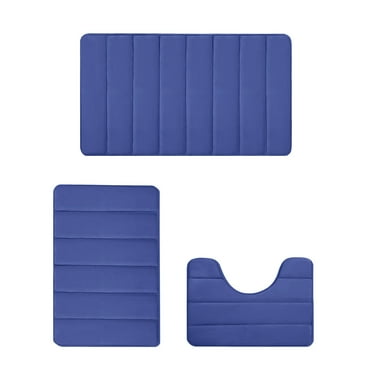 PAVEOS Bath Rugs Clearance Sale Memory Foam Bath Mat Set Bathroom Rugs for 3 Pcs Toilet Mats Universal Soft Comfortable Water Absorption Non-slip Thick Machine Washable Easier to Dry Dark Blue-f