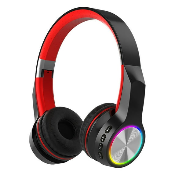 PAVEOS Bluetooth Earphone on Clearance Bluetooth Headphones Wireless,Hifi Stereo Foldable Lightweight Game Headset with Bass,Built-in Mic Wired Mode PC/Cell Phones/TV Red-n