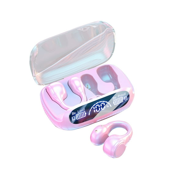 PAVEOS Bluetooth Earphone Wireless Headset Bluetooth Headset 5.3 Digital Ear Clip-on Headset Lightweight Headset with Microphone and Charging Case ,Suitable for Mobile Phones, Computers Pink-w