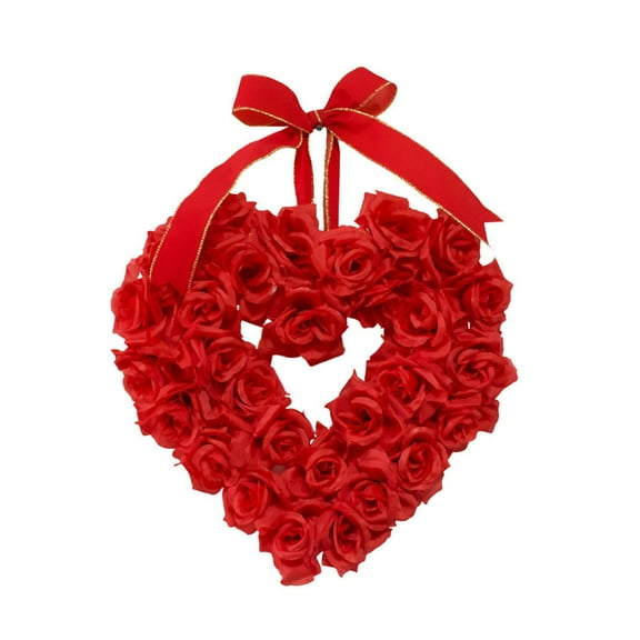 PAVEOS Holiday Decor Clearance Sale Valentine's Day Wreath Heart Shaped Artificial Decorative Wreath Front Door Decorations Layout Props red-w